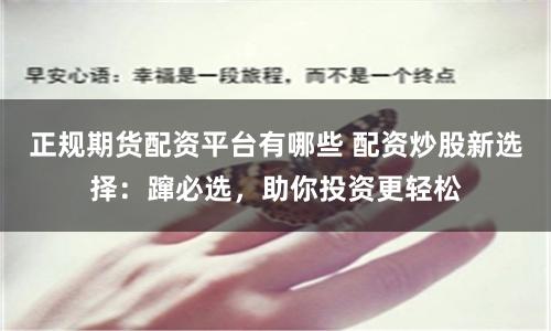 正规期货配资平台有哪些 配资炒股新选择：蹿必选，助你投资更轻松